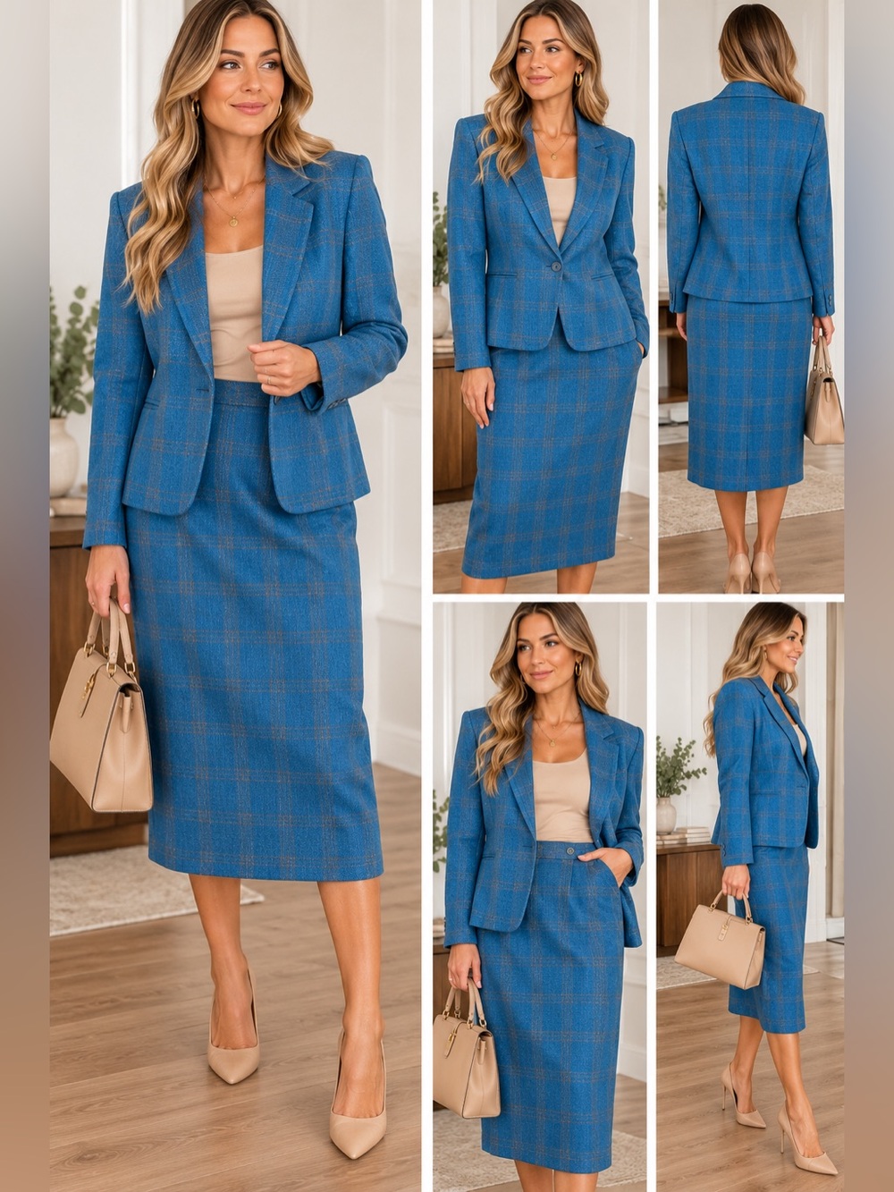Pendleton VTG Wool Blend 2-Pc
Women's Blue Plaid Skirt Suit A427